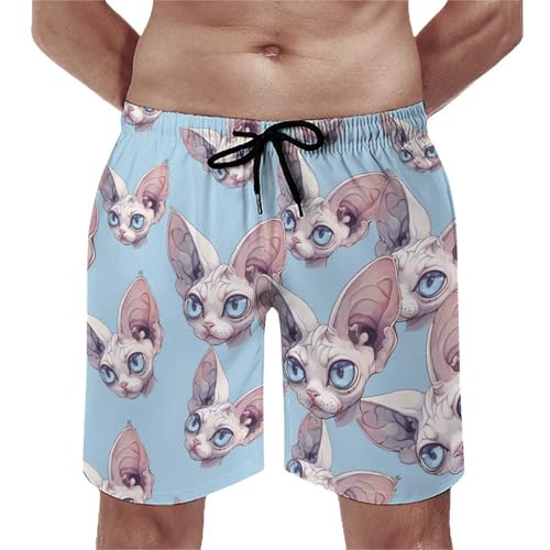 Sphynx Cat Head Mens Swim Trunks with Mesh Lining Stretch Swimming Shorts Quick Dry with Pockets for Beach