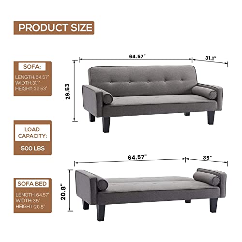 Recaceik Modern Futon Sofa Bed, Convertible Folding Sofa Couch Loveseat Couch Living Room Folding Sleeper With 2 Pillows Furniture For Small Apartment, Space, Home #TOP1