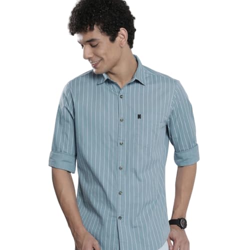 Image of The Indian Garage Co Men Regular Fit Striped Full Sleeves Cutaway Collar Casual Shirt