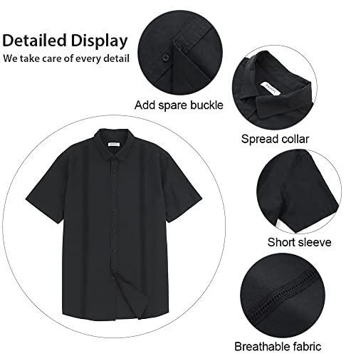 Image of JEKAOYI Mens Casual Linen Cotton Button Down Short Sleeve Shirts Cuban Camp Guayabera Beach Tops
