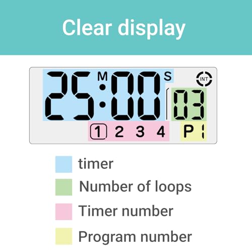 dretec My Routine Learning Timer, Timer, Countdown, Silence, Volume Switching Function, Up to 199 Minutes and 55 Seconds, Repeat, Interval Timer, Study Timer, Clock Function, Multiple Timer Settings, - Image 4