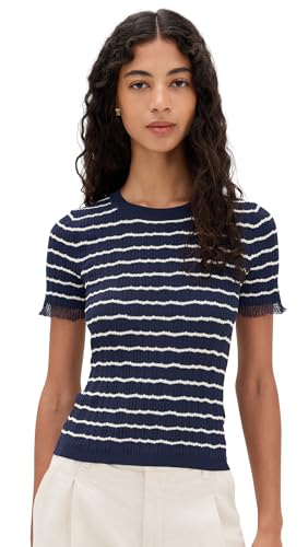rag & bone Women's Chiara Stripe Short Sleeve Shirt, Indigo,