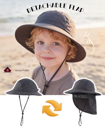 Image of Home Prefer UPF 50+ Boys Sun Hat with Neck Flap Wide Brim Summer Beach Bucket Hat for Boys Girls Toddler Kids Safari Hat