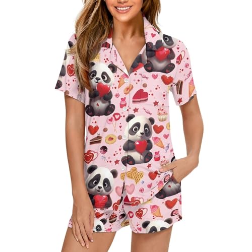 Image of Pjs Womens Short Sleeve Button Down Pajamas Set Two-Piece Nightwear with Pockets