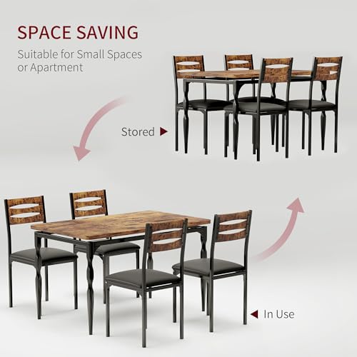 GarveeHome 5 Piece Dining Table Set, Industrial Style Dining Table and Chairs Set for 4, Kitchen Table Set for Dining Room Kitchen Apartment, Brown