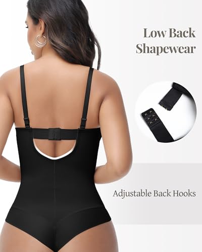 Image of SHAPESHE Women's Strapless Shapewear Backless Bodysuit Seamless V Neck Body Shaper Tummy Control Bodysuit with Bra Fajas Colombianas