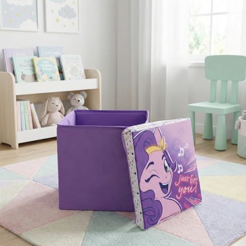Image of Kudos Kids My lLittle Pony Print Foldable Storage Box | Non-Woven Fabric Toy Storage Basket | Multipurpose Clothes & Laundry Organizer with Lid (Purple)