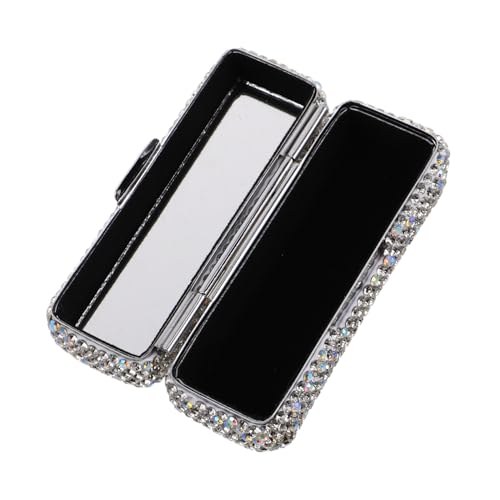 WOFASHPURET Portable Single Lipstick Storage Box with Mirror Dazzling Rhinestone Makeup Organizer for Purse Sturdy Design for Travel Elegant Cosmetic Storage