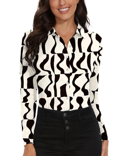 Image of Soneven Womens Golf Polo Shirts 3 /4 Long Sleeve V Neck Button Down Shirts Business Causal Work Blouses Tops