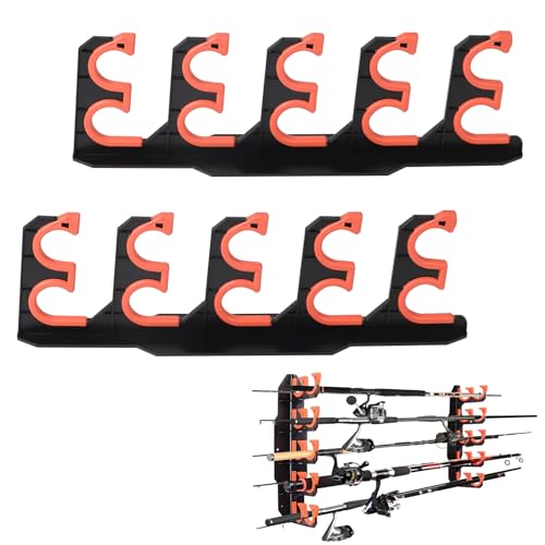 MIGUBIG 1 Paire Support Canne a Peche Mural pour 10 Pôles, Porte Canne à Pêche, Rangement Canne a Peche Plafond, Rod Rack pour Garage, Bateau, Moulinet,...