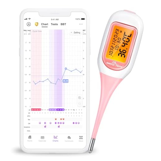 Easy@Home basal termometer, Förutspår Ägglossning med APP Premon(ios och Android), Stor skärm och bakgrundsbelyst, Automatisk BBT Synkronisera, tabell (med Bluetooth) röd