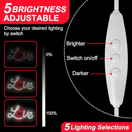 Image of Valentines Day Love Neon Sign, Dimmable LED Valentines' Day Neon Light for Wall, Wedding Anniversary Birthday Gift for Bedroom Party Decor, 15.7 inchx8.7 inch