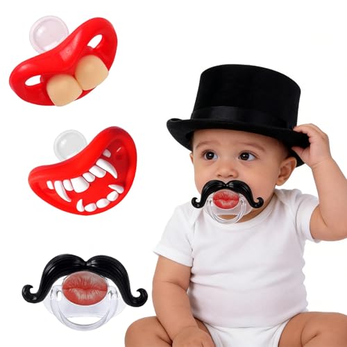 Image of 3Pcs Funny Pacifiers for Babies, Newborn Pacifier 0-6-12-18 Months, Infants Teeth Pcifiers for Toddlers, Mustache Pacifier BPA Free