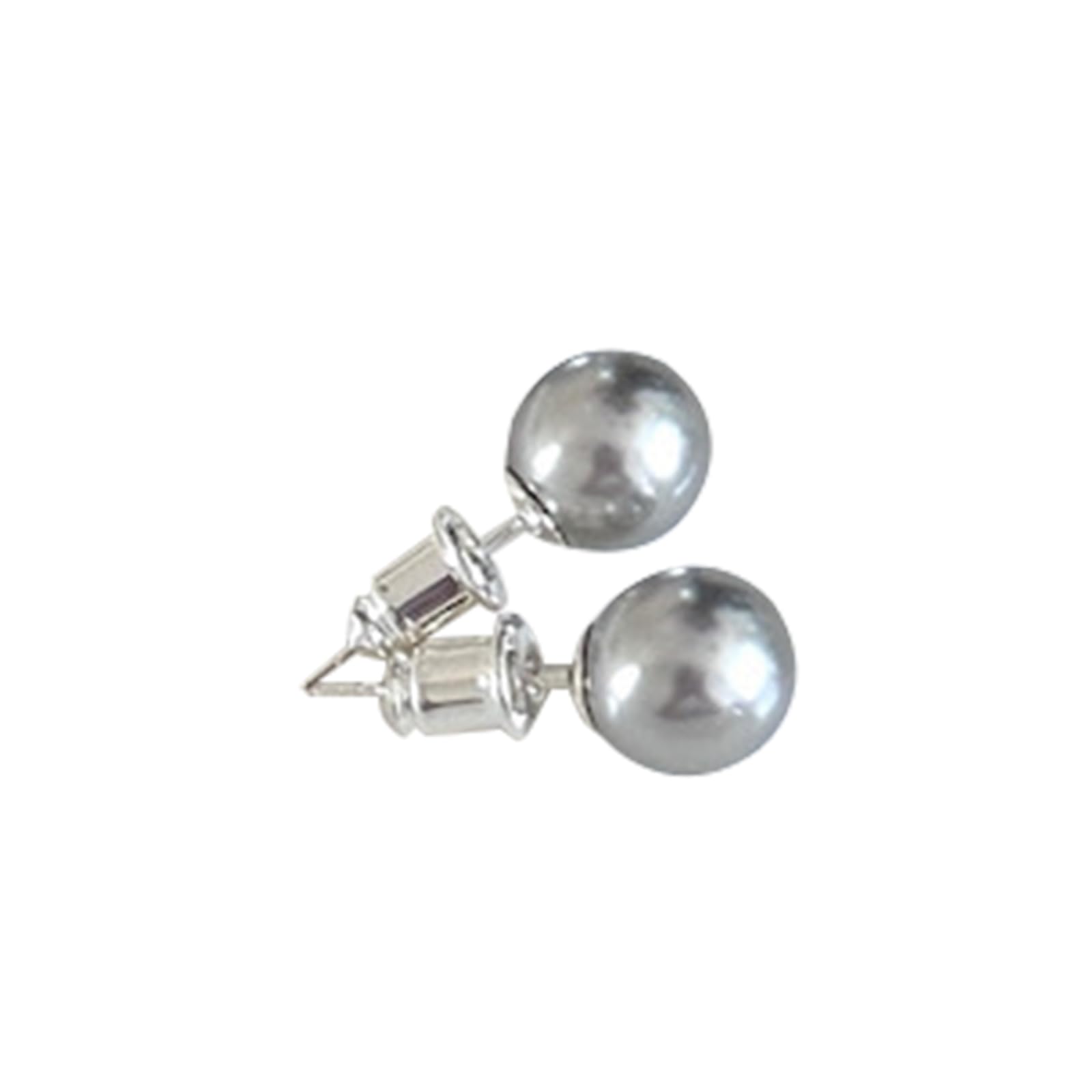IUokLU Black Pearl Stud Earrings For Women Artificial Pearl Stud 10mm 12mm S925 Sterling Silver Round Pearl Earring Round Black Artificial Pearl (grey 12mm)