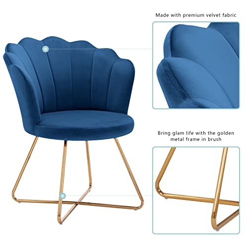Duhome Velvet Accent Chair Living Room Chair，Corner Chair Reception Chair For Bedroom Living Room, Shell Shaped Living Room Chair With Golden Metal Legs, Darkblue #TOP6