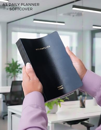 Image of NEORAH - A5 DATED DAILY Planner 2026 ACCOMPLISH - 512 Pages of Yearly•12 Month•52 Week+Hourly•365 Daily Journal Pages•Budget•Habit Tracker-Office Diary Academic Diary - SOFTCOVER - (BLACK ONYX)