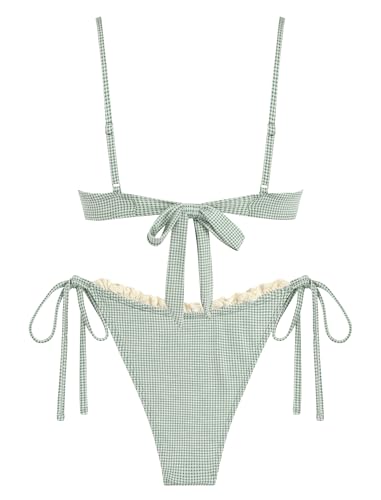 Image of ZAFUL Women High Cut Bikini Sets String Sexy Swimsuit Two Piece Underwire Bathing Suit Brazilian Cheeky Cut Out Cute Swimwear