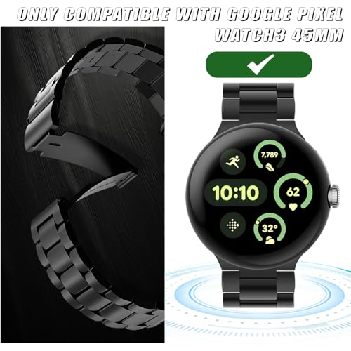 HAYONLIY Stainless Steel Straps Compatible for Google Pixel Watch 3 (45mm), Adjustable Metal Business No Gap Band for Men - Image 3