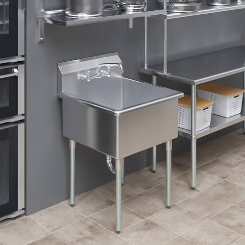 Image of 27 in x 27 1 /2 in. Stainless Steel Utility Sink With Faucet. 24 in. x 24 in. x 13 in Bowl. NSF