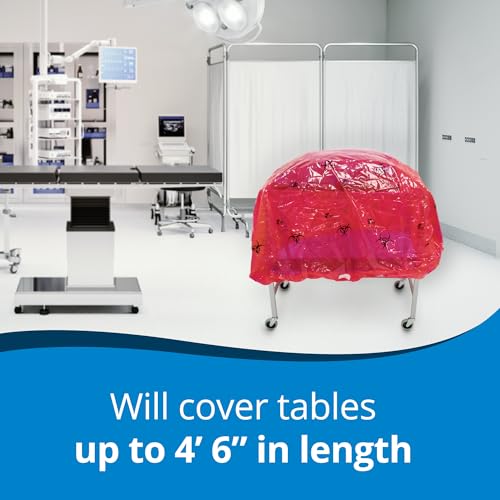 Image of TIDI 5540 TIDIShield Transport Cover for Back Table ― Post-Case Back Table Containment Cover ― Red with Biohazard Symbols ― Quantity: 20 Transport /Containment Covers ― Medical Supplies