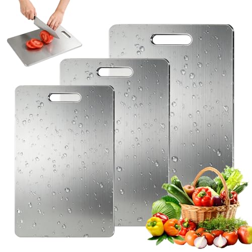 Lot de 3 Planche à Découper Inox Planches de Cuisine Anti-rayures Double Face pour Couper la Viande Fruits Légumes Pain