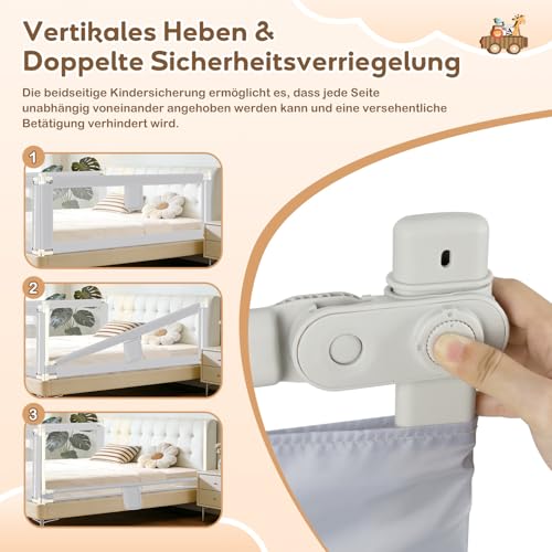 Barrera de cama anticaídas ajustable de un lado con malla transpirable gris 8