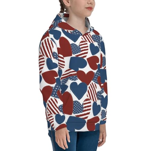 American Flag Heart Symbol Kids Pullover Hoodies Boys Sweatshirts Girls Athletic Clothes with Pocket3