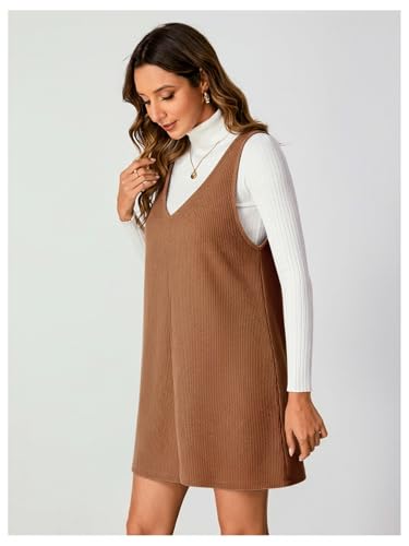 Image of Milumia Women V Neck Corduroy Overall Dress 2026 Spring Mini Pinafore Jumper Dress