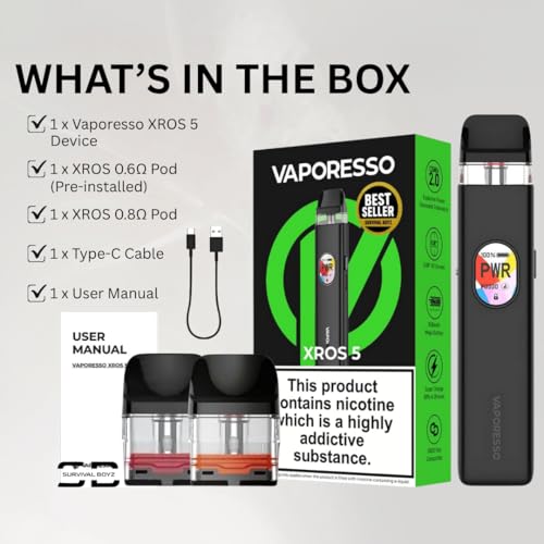 Vaporesso Xros 5 Vape Kit (Coral Red) - 10 Colours To Choose From - 30W /1500Mah 35 Min Full Charge, Top-Fill Pod, Compatible Will All Vaporesso Xros Pods Series - No Nicotine (Coral Red) - 3