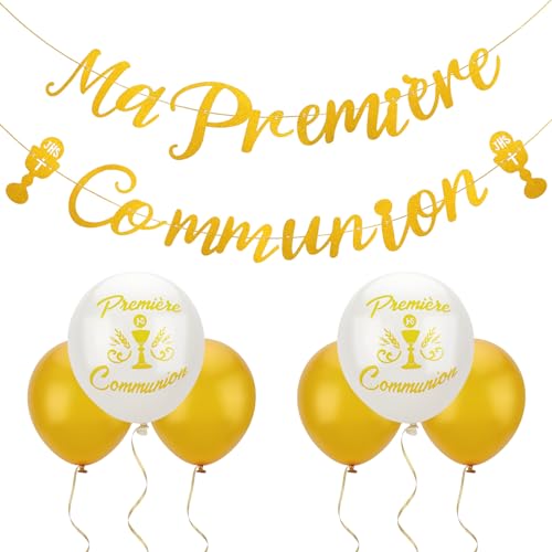 Bomtop 12PCS Decoration Communion, Ma Premiere Communion Decoration pour Garçons Filles, Ballon Communion Guirlande Bannière Banderole DIY Décoration Bapteme Deco...