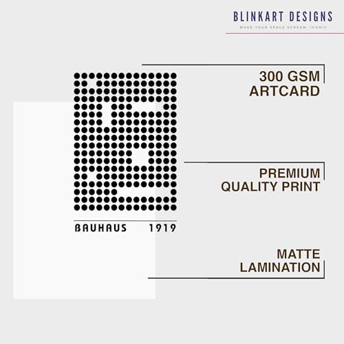 Image of BLINKART Vintage Bauhaus Retro Geometric Aesthetic Poster Gallery | Colorful Wrap Framed For Home Office Studio Living Room Modern Art Studio Decoration Abstract Shapes | (d95) | 13x10 Inch