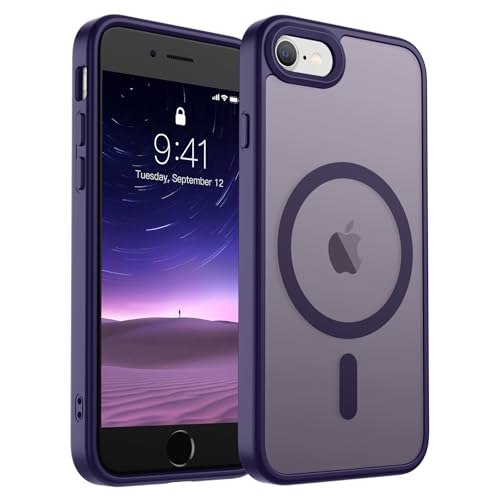 Image of SUPFINE Magnetic for iPhone SE Case 2022 (3rd) /2020 (2nd), iPhone 8 Case (Compatible with MagSafe) (Military Grade Drop Protection) Slim Translucent Matte Phone Case, Dark Purple
