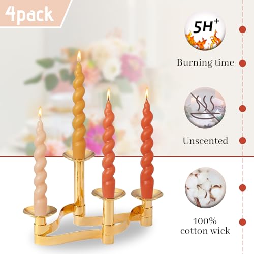 Image of Christmas Short Candles Gradient Orange Twisted Spiral Candle 7.5 Inch Unscented Candlesticks Handmade for Romantic Dinner Holiday Gifts 4 Pcs