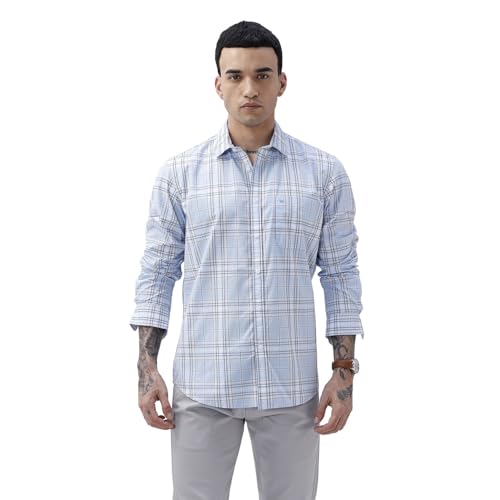 Image of BASICS 100% Cotton Checked Shirt for Men | Slim Fit | Everyday Smart Casual Wear | Full Sleeve