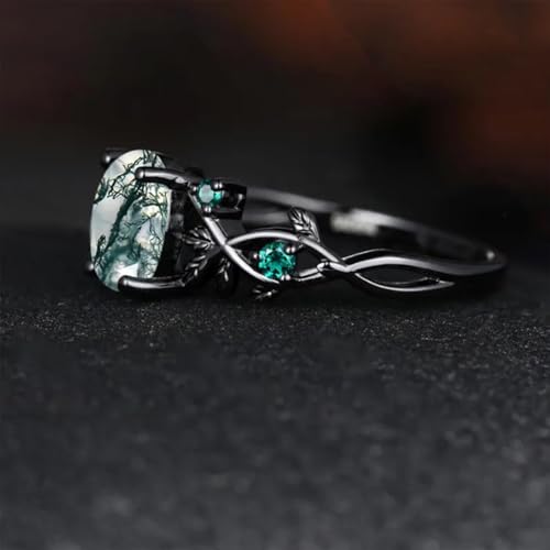 Couple Ring Set Natural Moss Agate Wedding Rings Set, 10K 14K 18K Gold /925 Silver Twig Ring for Women and Men 2pcs /3pcs Promise Band Ring His Hers Matching Engagement Ring3