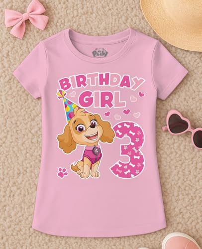 Image of Tstars Skye Birthday Girl 3 Gifts for Three Years Old Bday Paw Patrol Theme Party Toddler Kids Girls Fitted T-Shirt A51144d