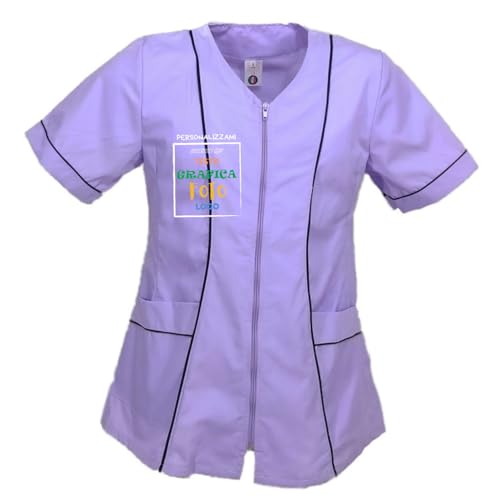 fratelliditalia.org Damen-Kasack für Kosmetikerin oder Friseure, Größen XS bis XXL, hergestellt in Italien, personalisierbar, violett, 100