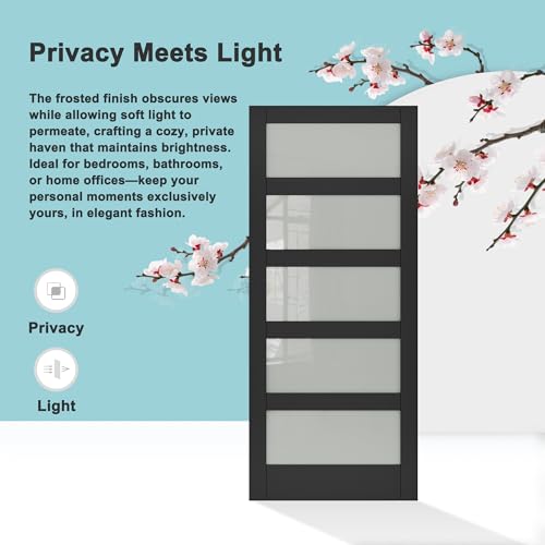 Image of 36 inchx84 inch Frosted Glass Barn Door with 6.6FT Sliding Hardware & Handle, Black