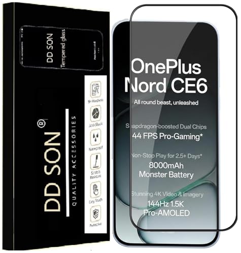 Image of DD SON Premium Tempered Glass Screen Protector Guard Compatible For Oneplus Nord CE6 5G (6.78 Inch, Pack of 1) | Edge to Edge Coverage With Easy to installation kit for Smartphone