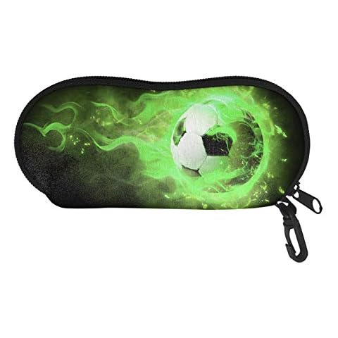 SEANATIVE Green Fire Football Pattern Sunglasses Case with Hook Crushproof Boys Men Eyewear Glasses Cover