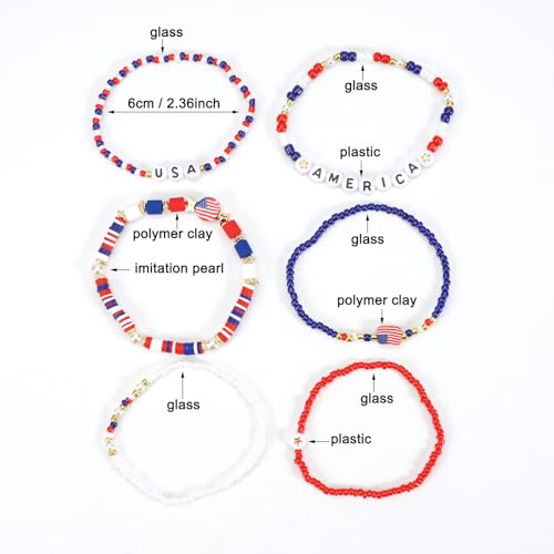 Lonext American Flag Bracelet for Women Mens USA Red Blue White Beads Stretch Bracelet Set Patriotic 4th of July Independence Day3