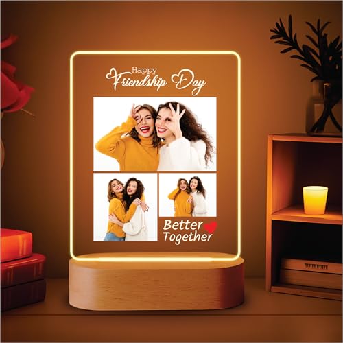 Image of Giftplease Customized LED Light Photo Frame for Friends | Personalized Lamp with Friendship Quote | Best Friend Gift for Birthday, Farewell, Friendship Day | Tabletop Frame 6x7.25 Inch FR 10