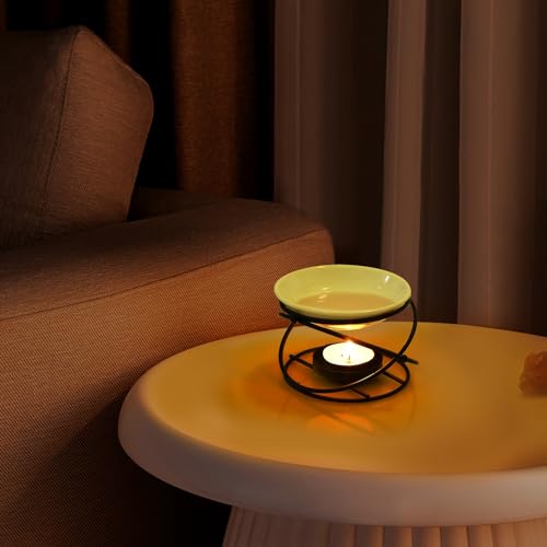 Bighan Metal Essential Oil Burner Wax Melt Burner Diffuser, Tea Light Candle Holder Aroma Diffuser Home Bedroom Decor, Round Black - Cosy Home Interiors Bighan Metal Essential Oil Burner Wax Melt Burner Diffuser, Tea Light Candle Holder Aroma Diffuser Home Bedroom Decor, Round Black - Image 4
