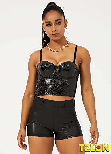 TZLDN Damen Leder Shorts Wetlook High Waist Kurze Lederhose Skinny Lederoptik Leggins Hose Hotpants – Bild 4