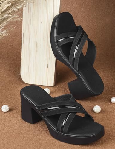 Image of TRYME Women's Stylish Criss-Cross Straps with Gold Accents Slip-on Party Block Heel Sandals