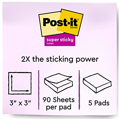 Image of Post-it Recycled Super Sticky Notes, 3 in x 3 in, Bora Bora Collection, 5 Pads /Pack, 90 Sheets /Pad (654-5SST)