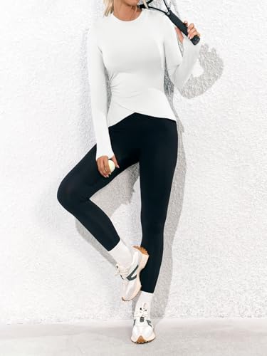 Fisoew Womens Long Sleeve Workout Tops Athletic Compression Shirts Crew Neck Cross Hem Running Yoga Active Shirts4