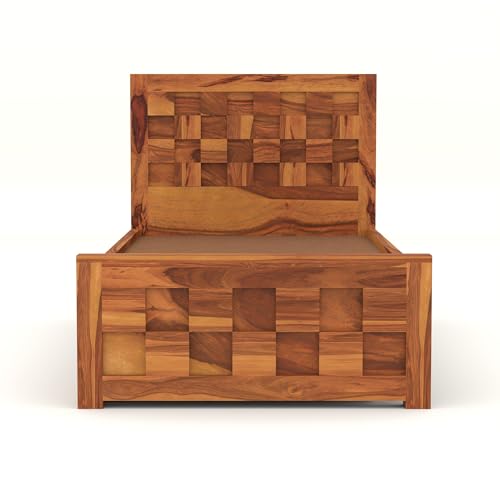 Image of Solid Sheesham Wood Single Size Bed with 2 Drawer Storage Wooden Single Cot Bed for Home Living Room Bedroom Guest Room Hotel (Honey, Size 6 * 3)