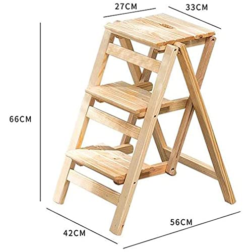Taburete de escalera de madera maciza plegable de 3 niveles color blanco 5