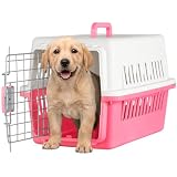 SELECTSHOP Jaula Transportadora para Gato Perro Caja de Viaje para Mascotas Jaulas para Viaje Transportadora para Perro Chico y Mediano (Rosa/Blanco)